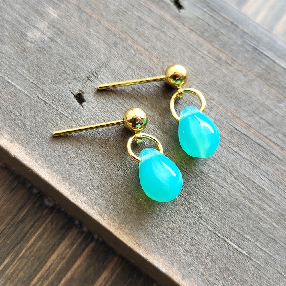 18k Gold Amazonite Teardrop Earrings- Handmade Earrings- Blue Earrings- Stone Ea